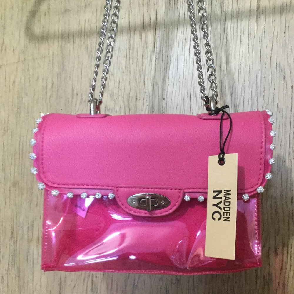 NWT Madden NYC clear PVC purse with chain strap and matching zip coin  purse
